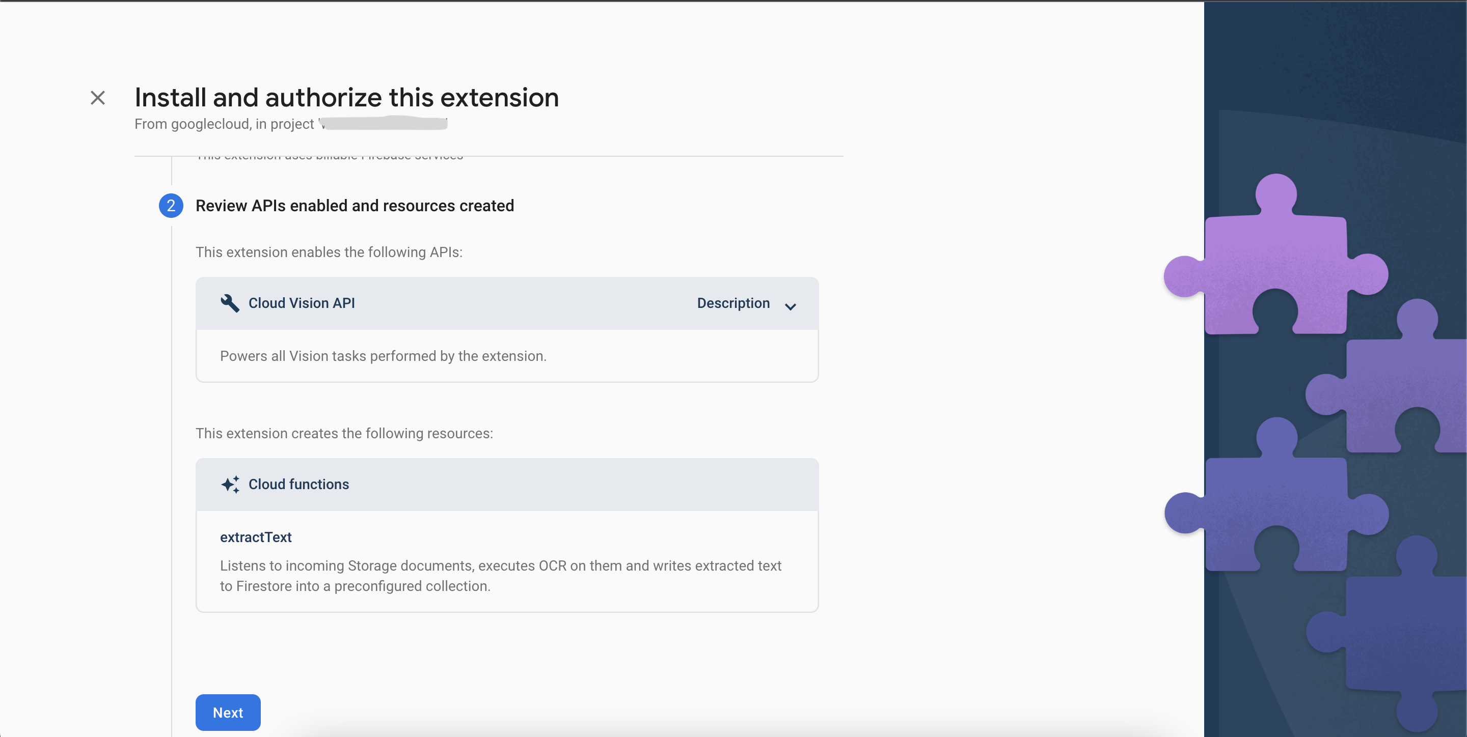 Installing the Cloud Vision extension