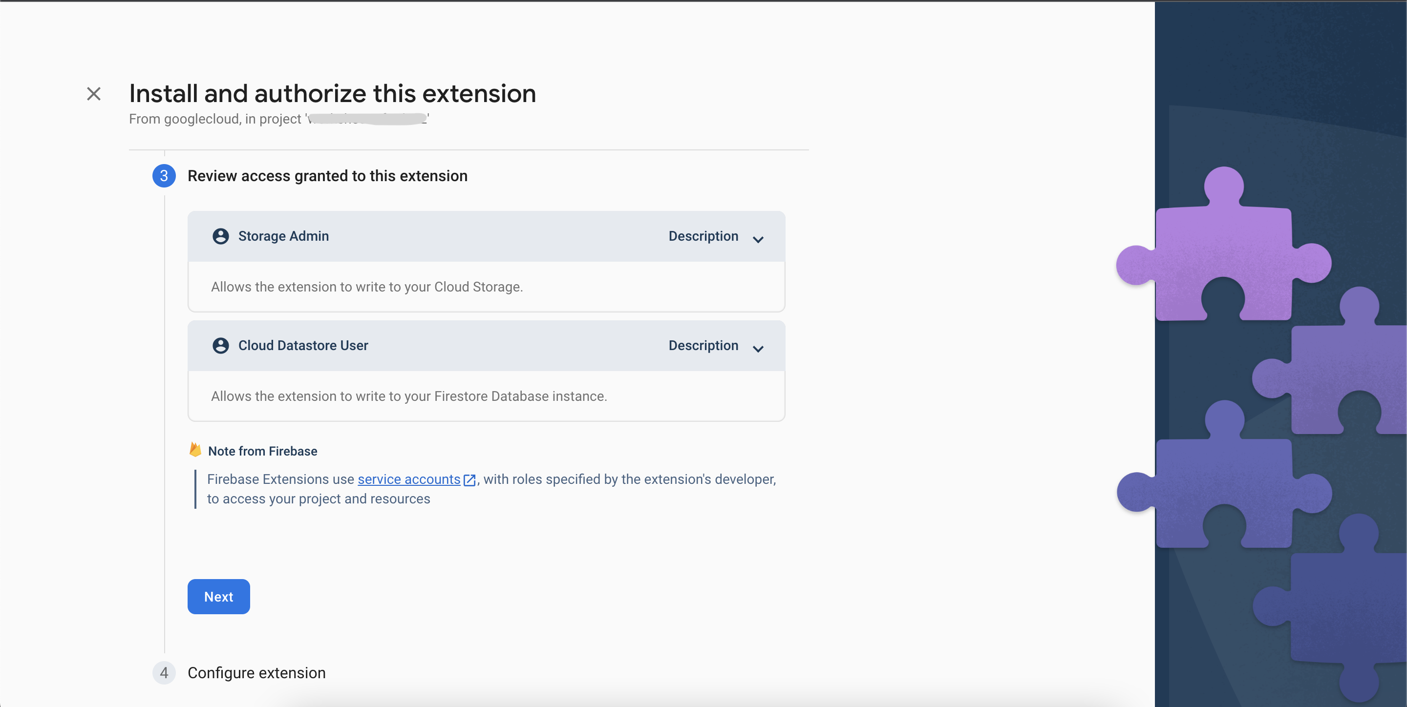 Cloud Vision extension permissions