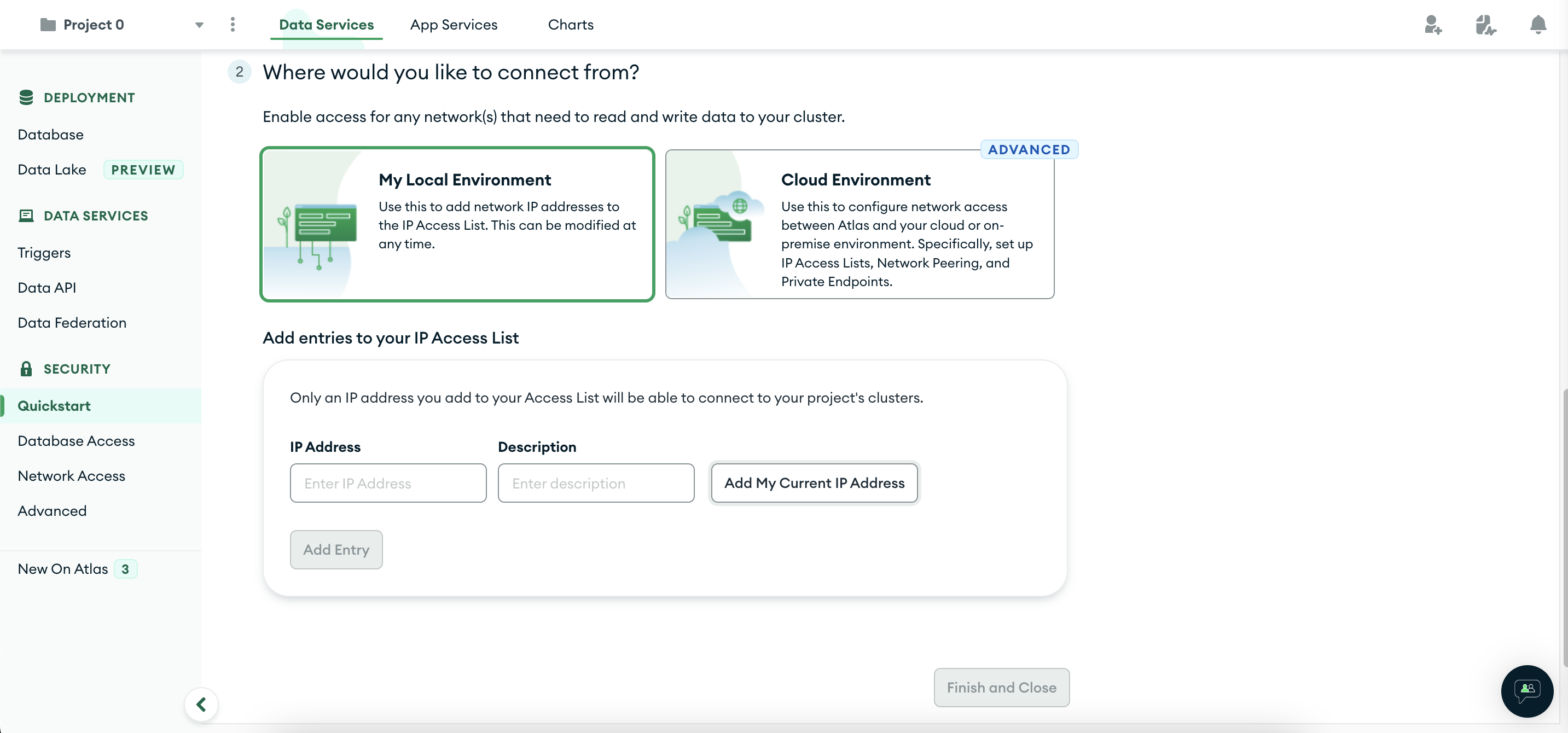 Network access option for the cluster