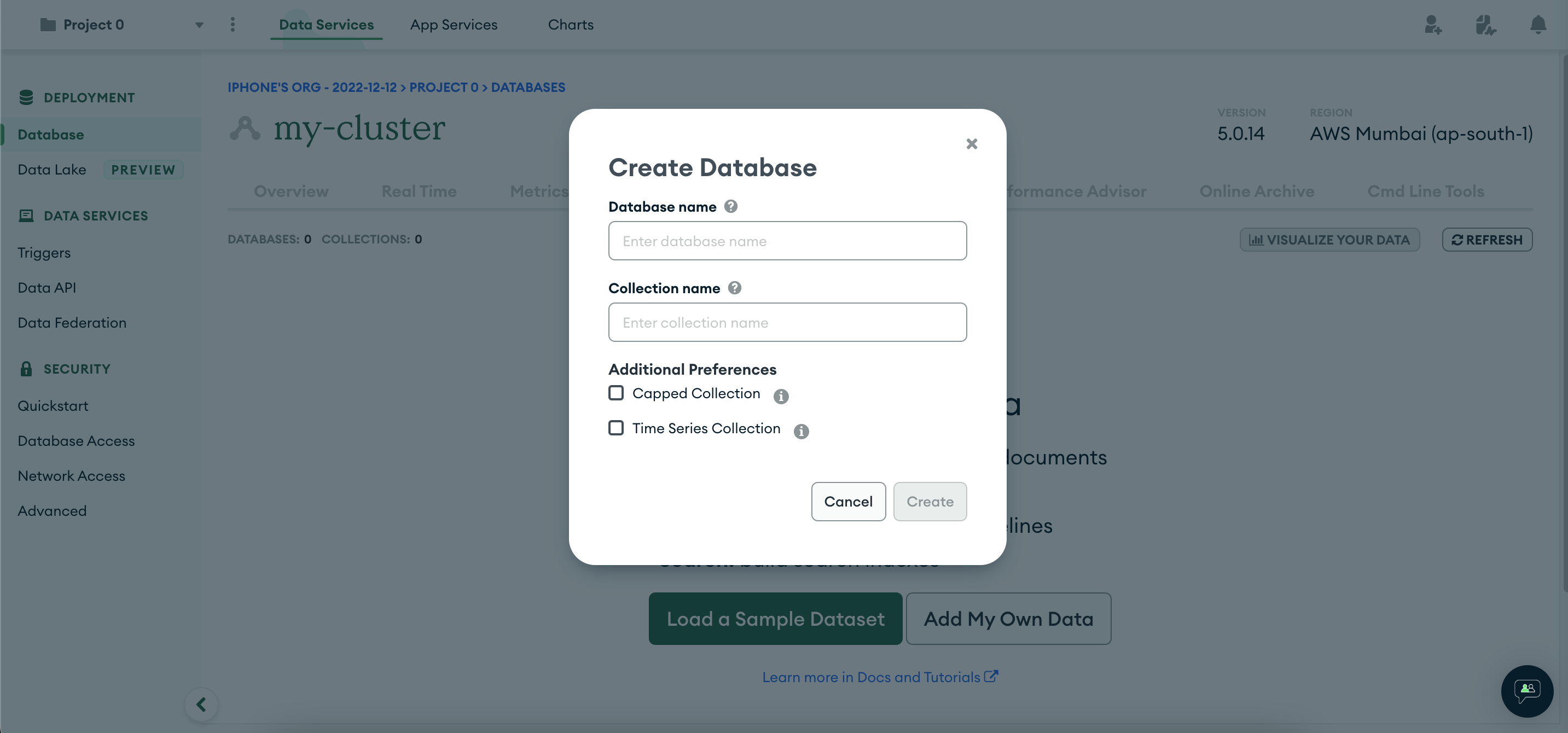 Create database and collection