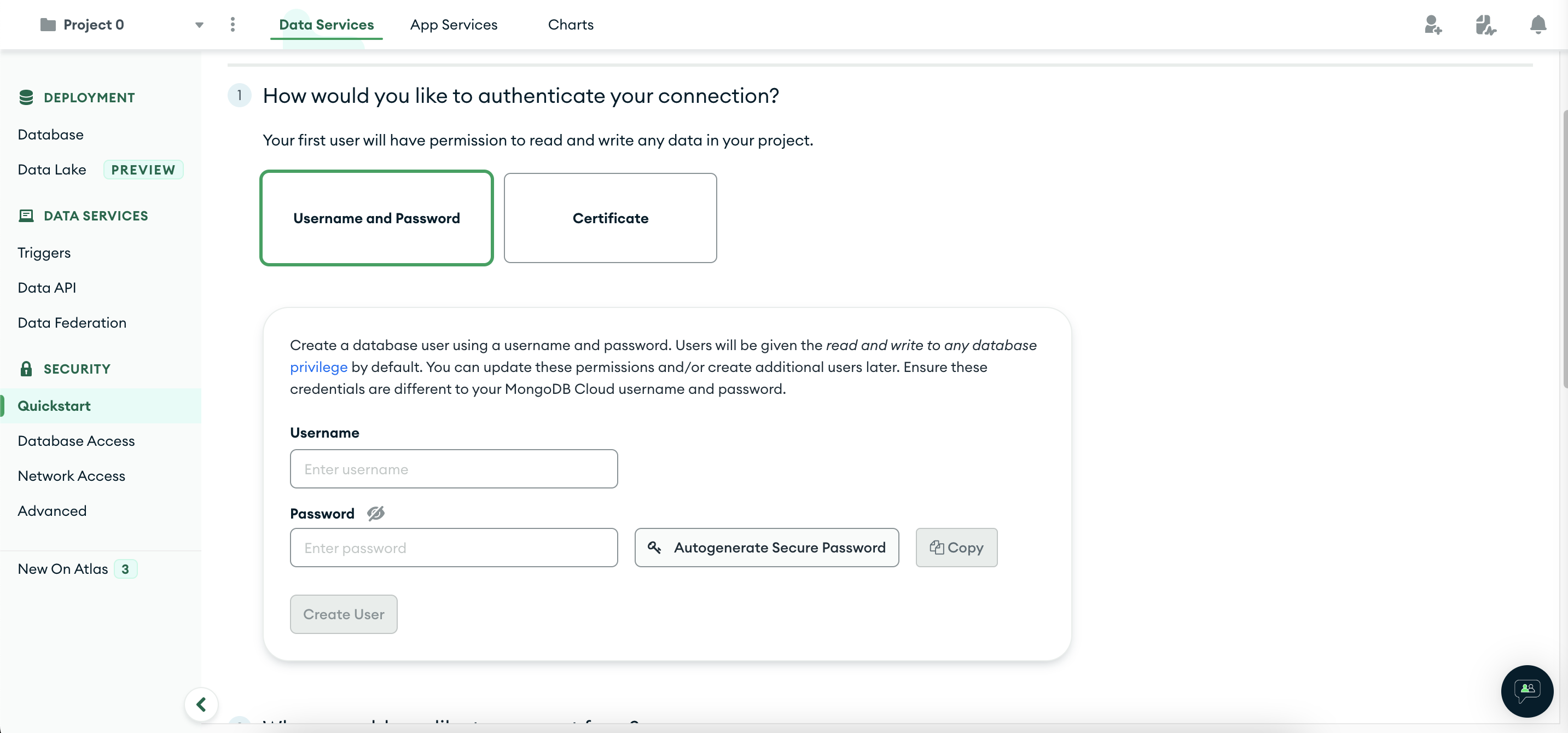 Database user creation