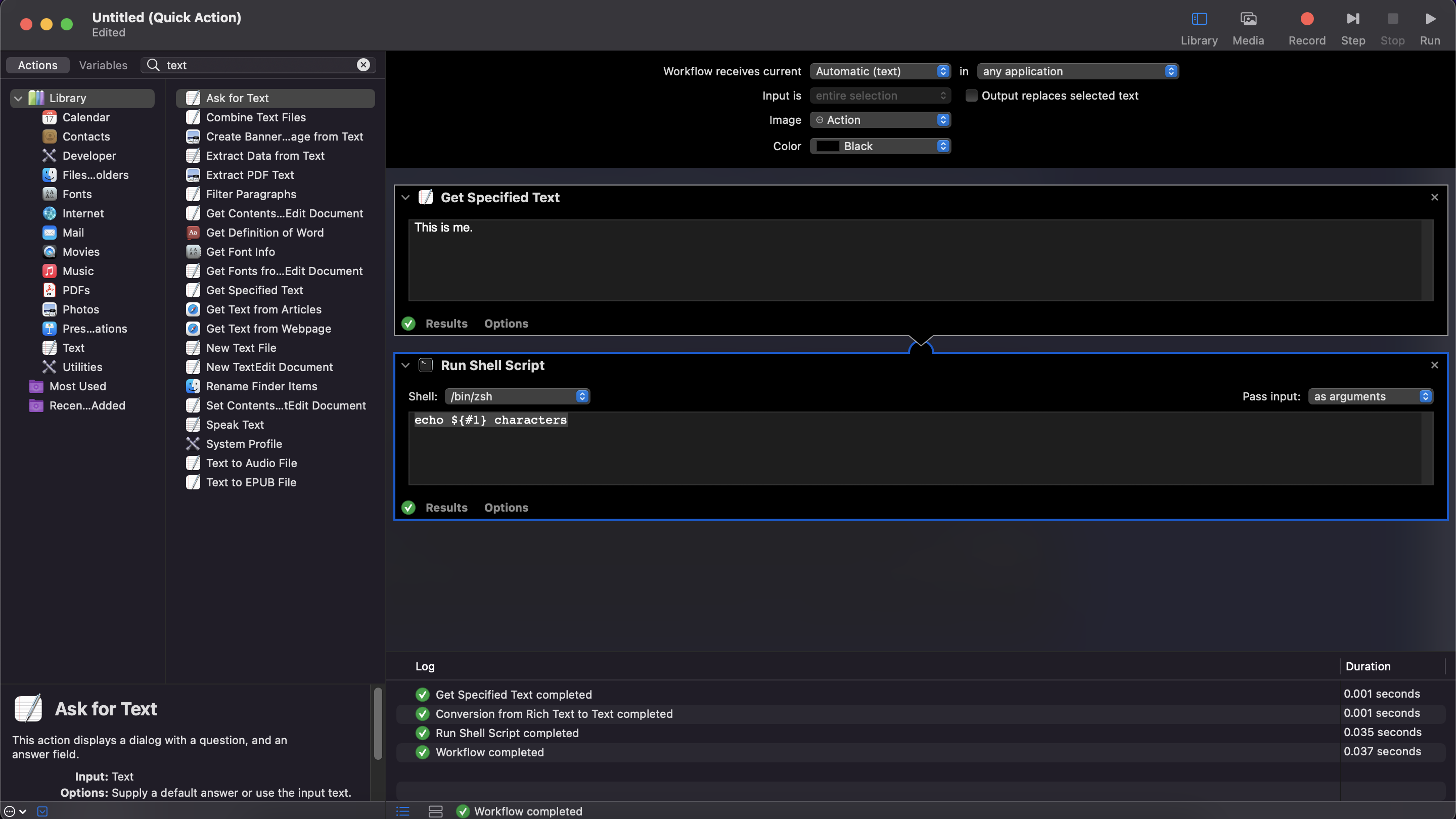 running the test in the automator