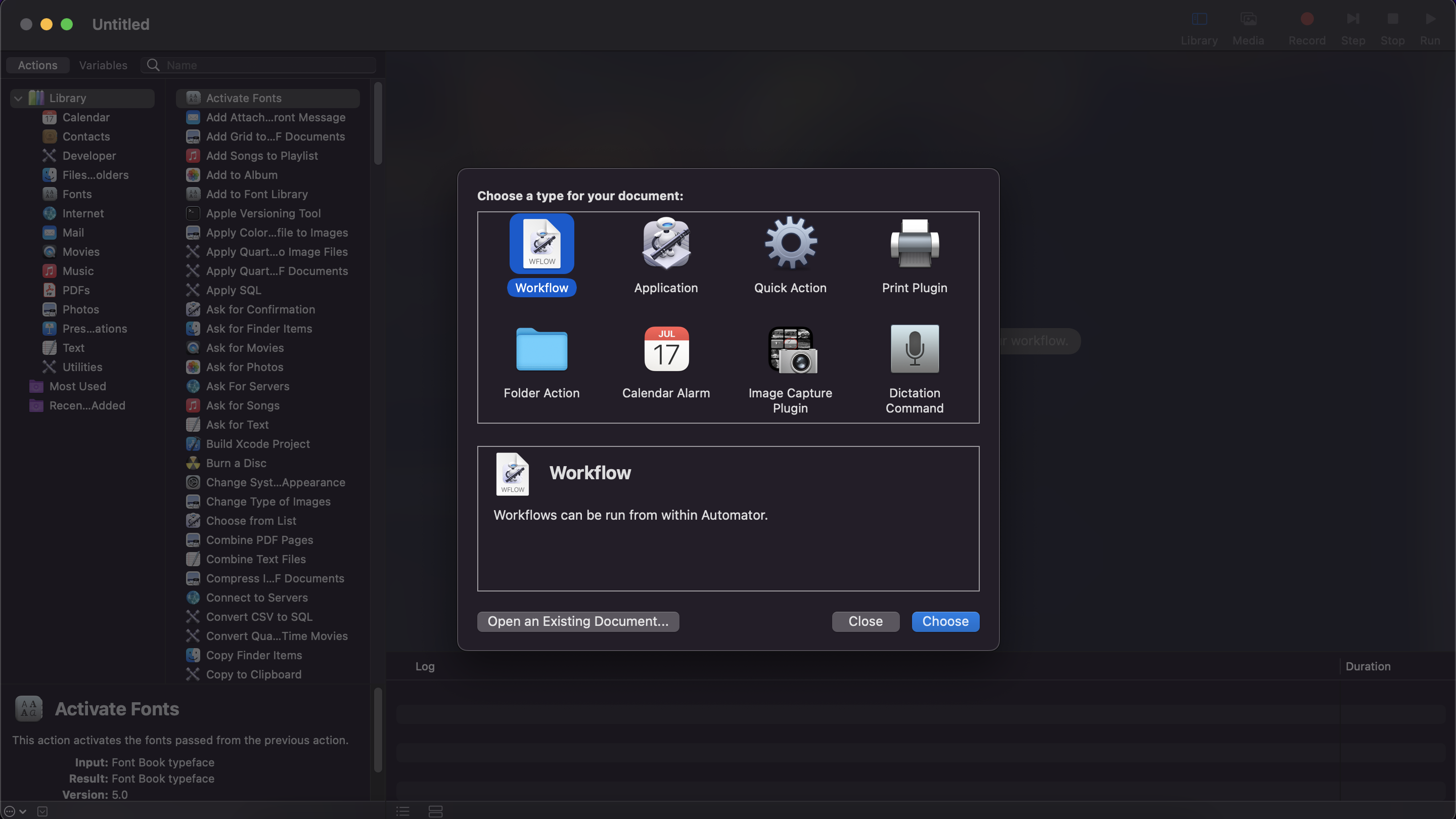 Automator app screen