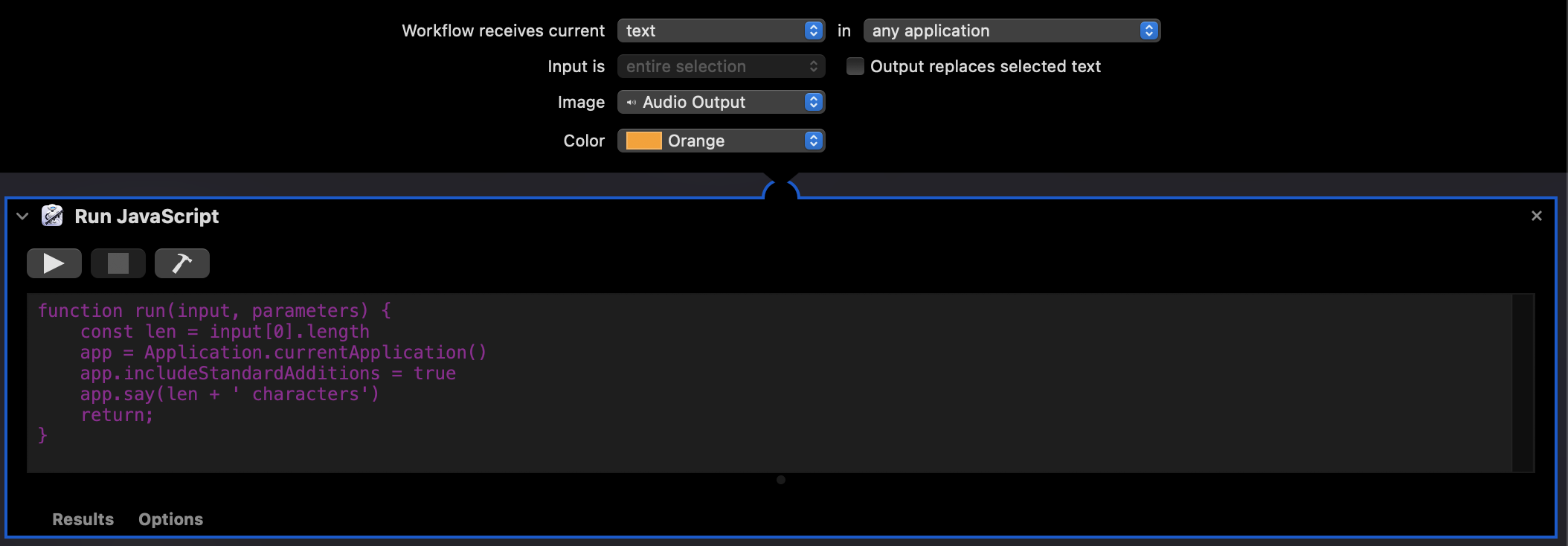 using the run javascript action