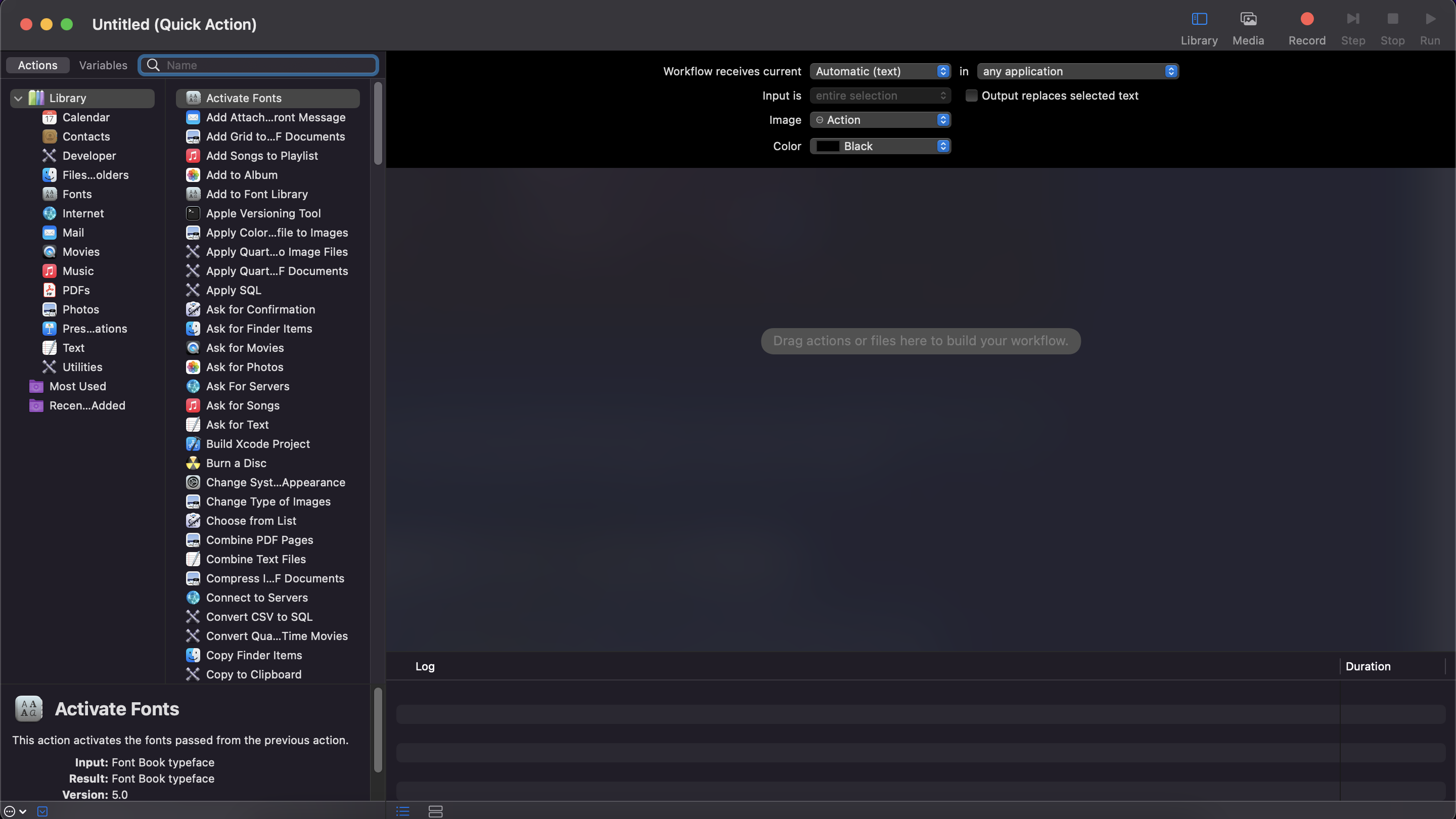 Create quick action screen