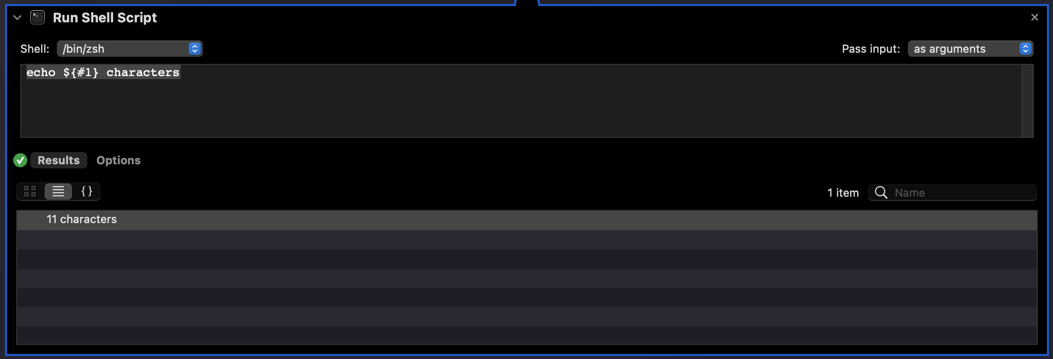 result of the script