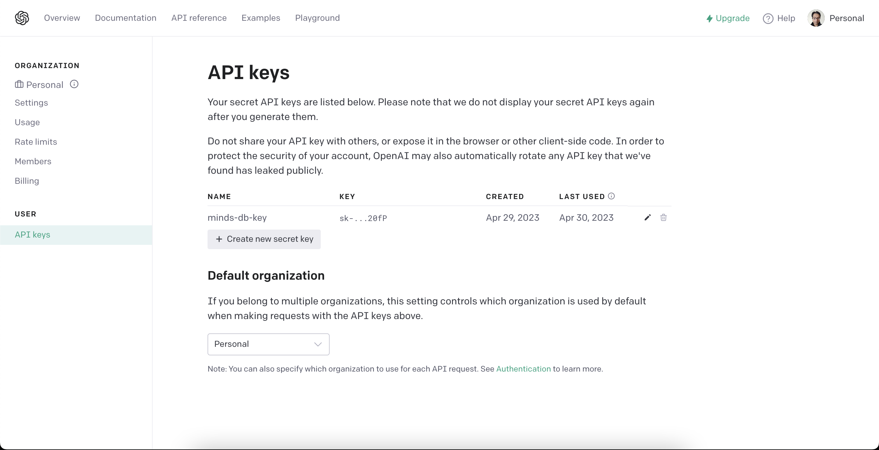 Creating an API Key for OpenAI API