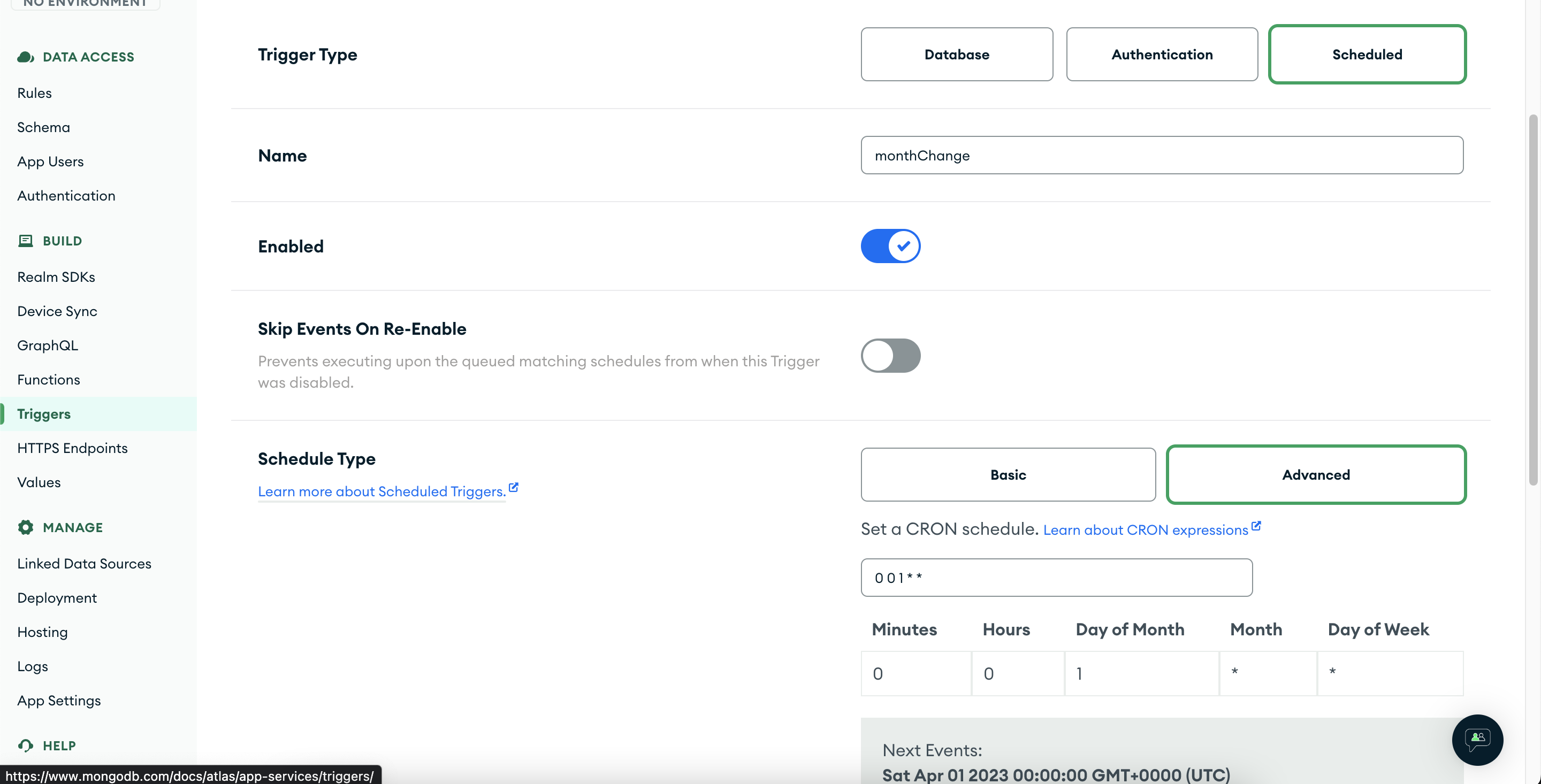 creating a scheduled trigger