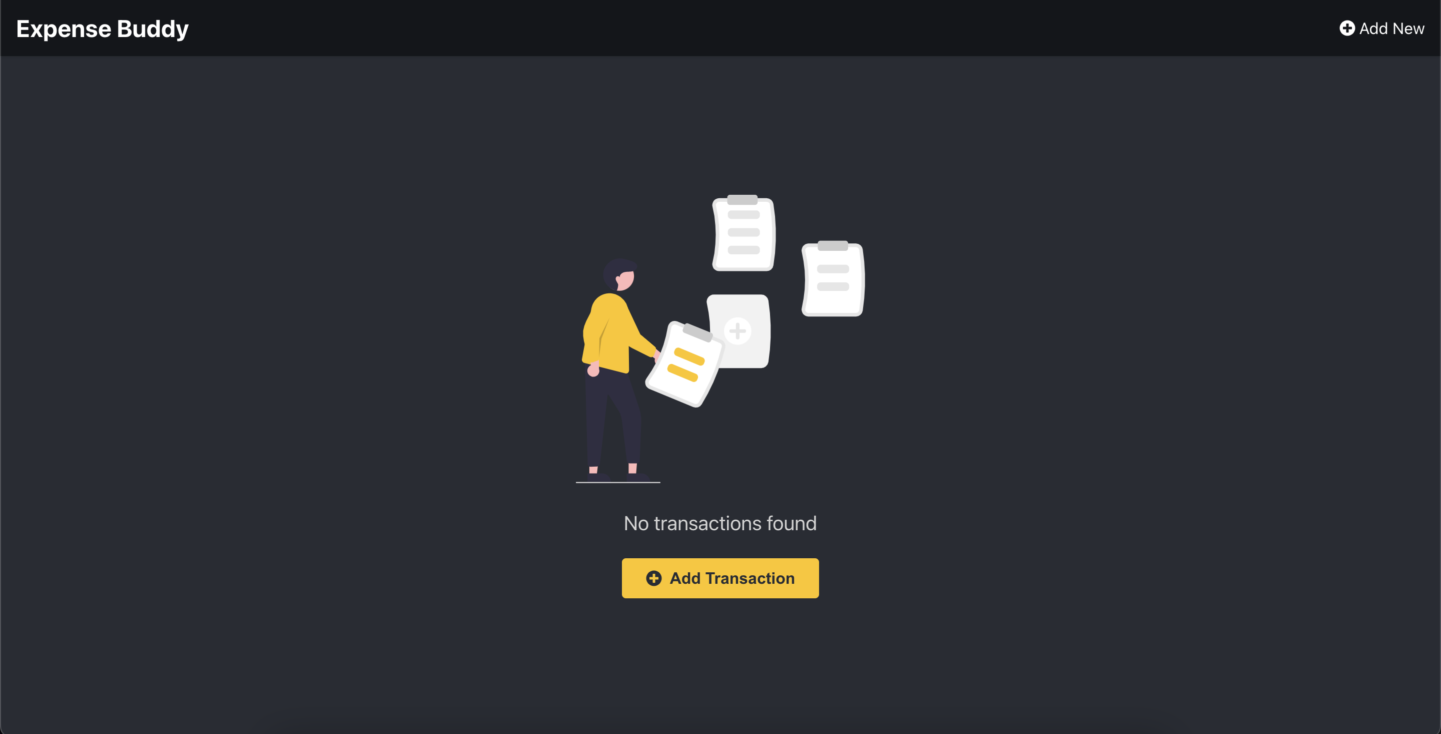 dashboard page without any data