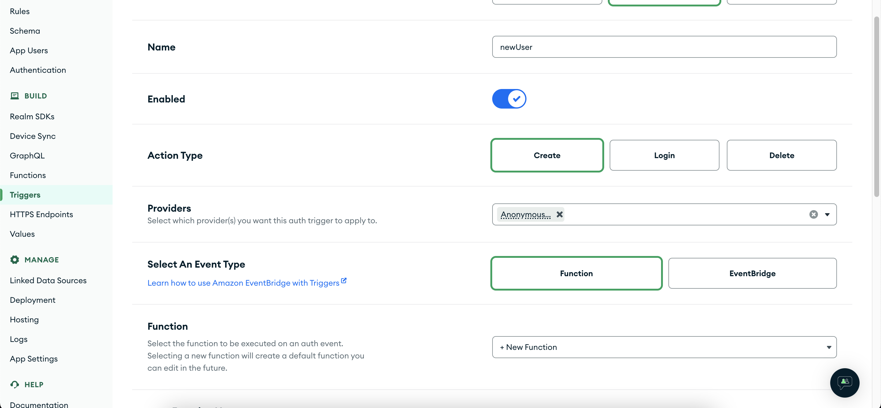 Configure auth trigger