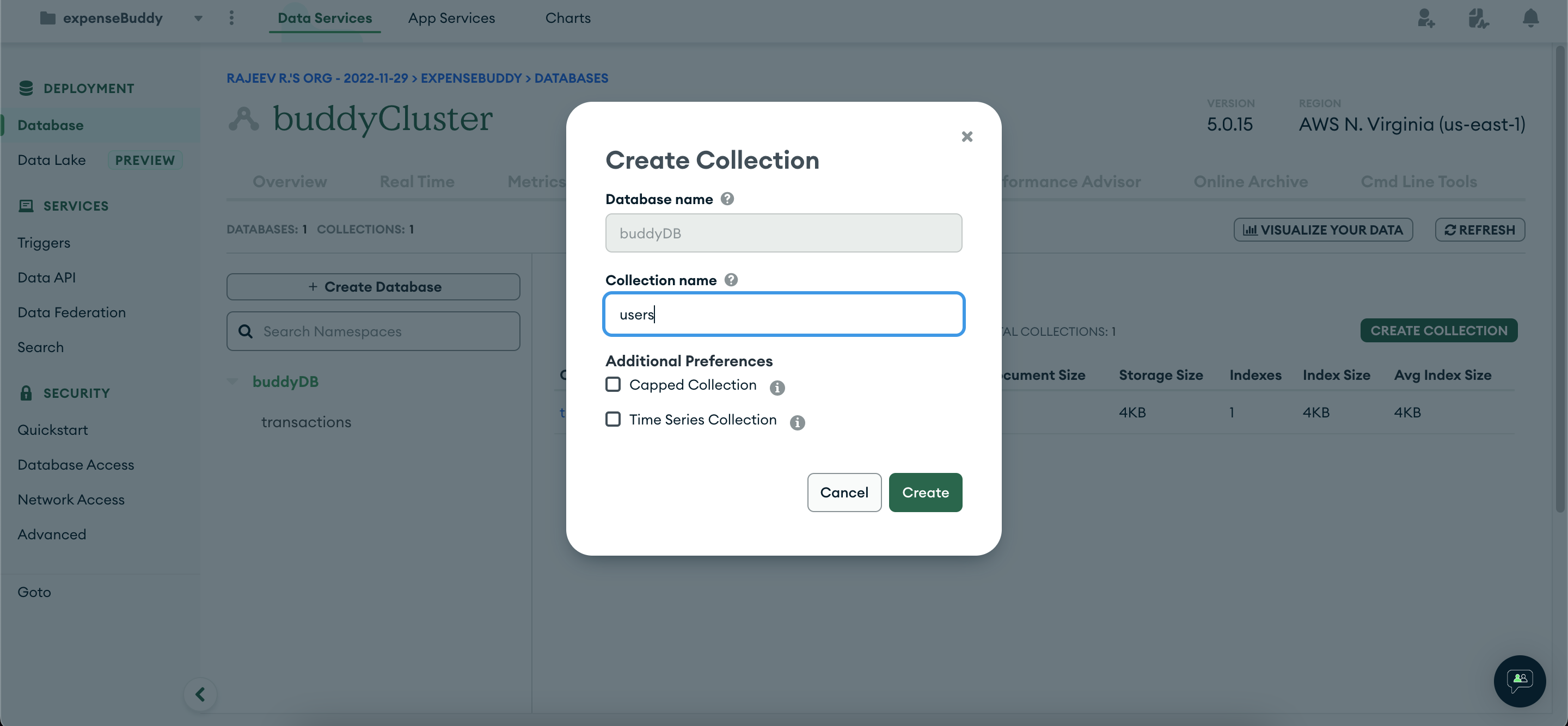 create users collection