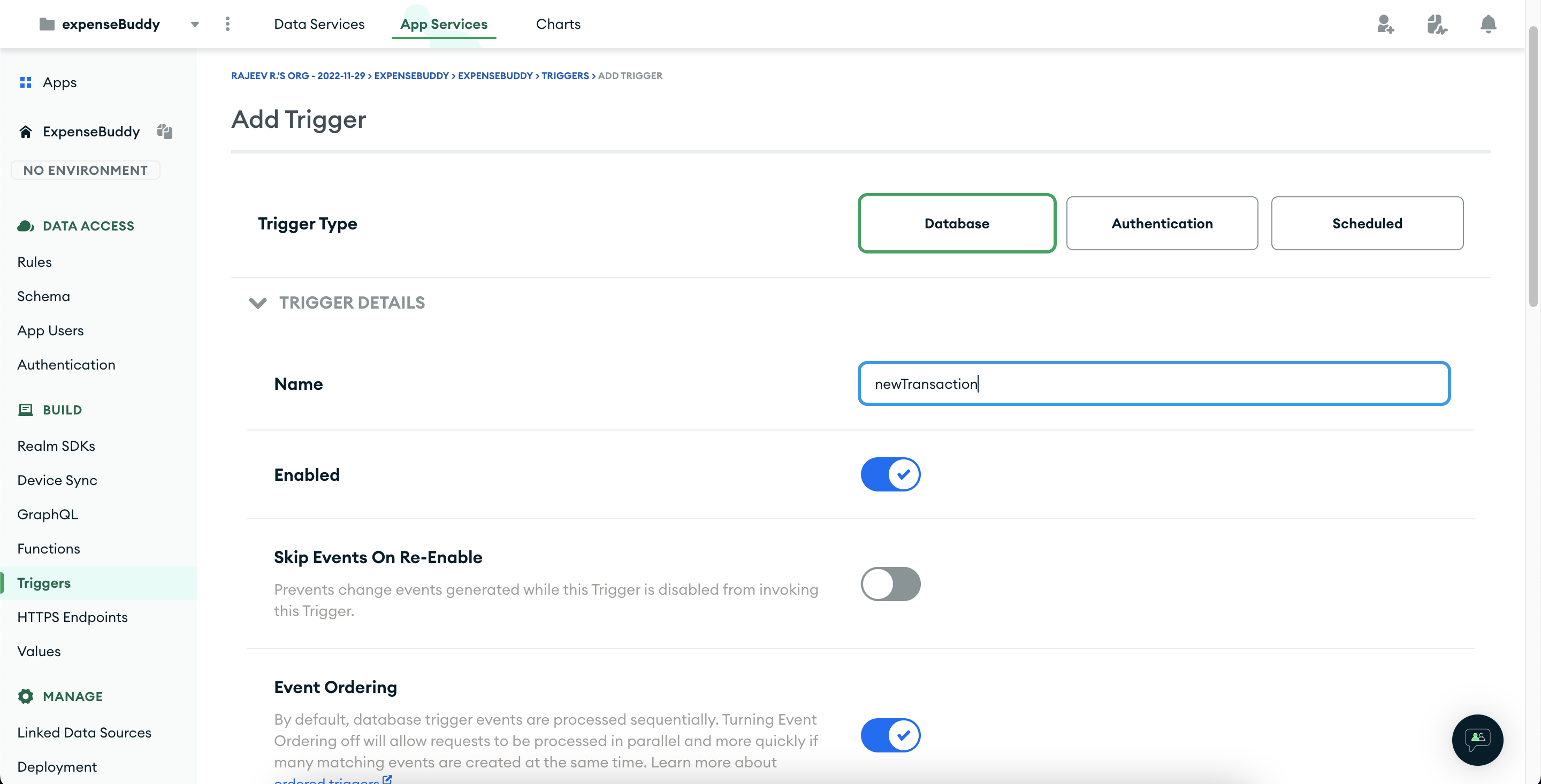creating a database trigger